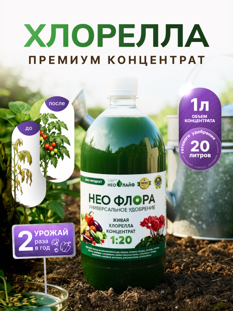 Концентрат живой хлореллы НЕОФЛОРА, объём 1 л
